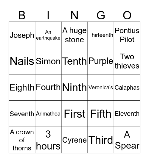 Stations of the Cross Bingo Card