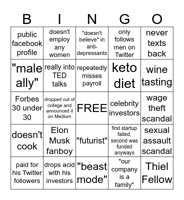 Startup Founder BINGO Card