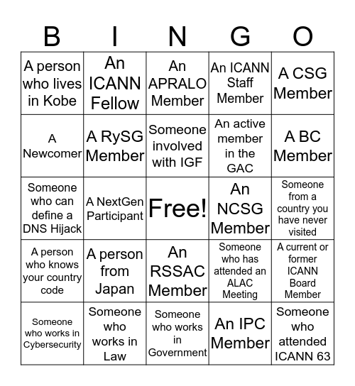 ICANN Bingo! Bingo Card
