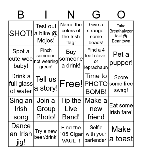 Shamrock Bingo Card