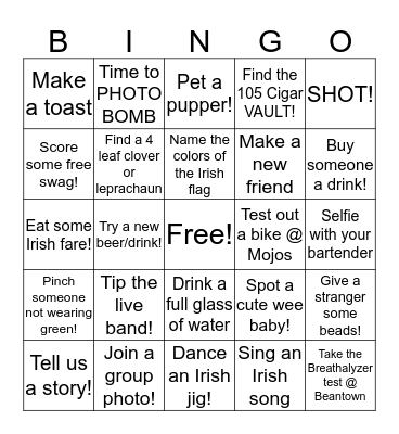 Shamrock Bingo Card