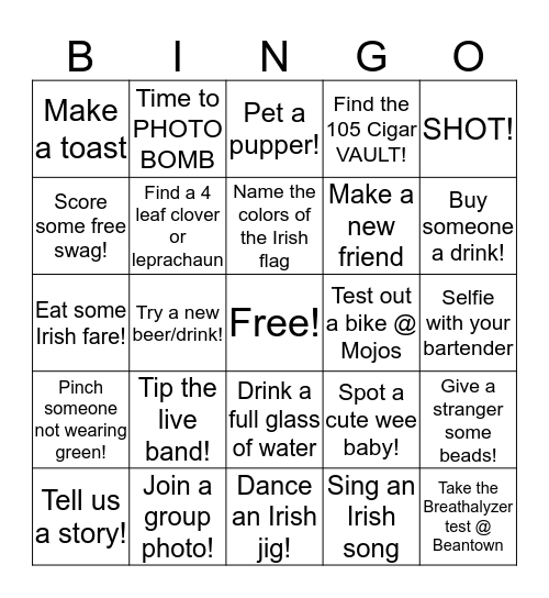 Shamrock Bingo Card