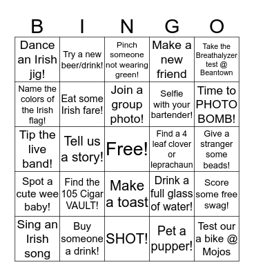 Shamrock Bingo Card