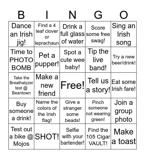 Shamrock Bingo Card