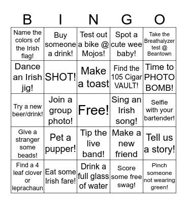 Shamrock Bingo Card
