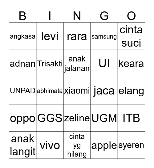 LV Bingo Card