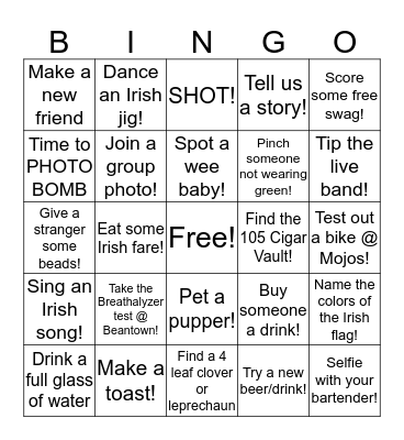 Shamrock Bingo Card