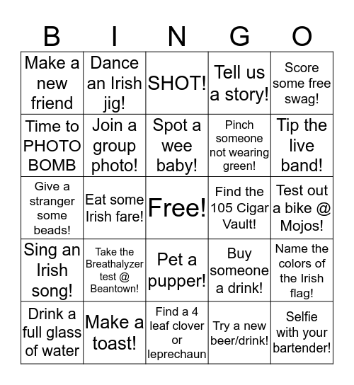 Shamrock Bingo Card