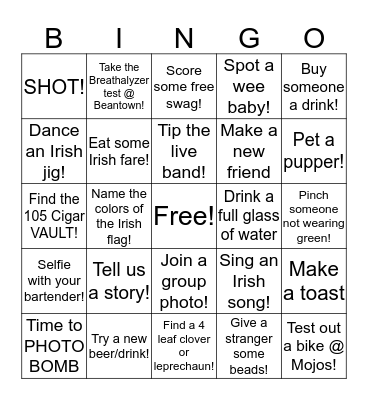 Shamrock Bingo Card