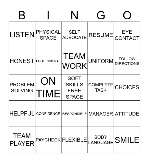 SOFT SKILLS BINGO Card