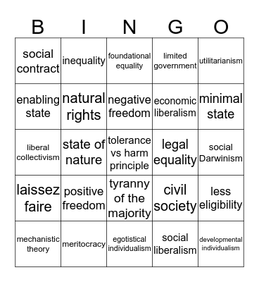 Liberalism Bingo Card