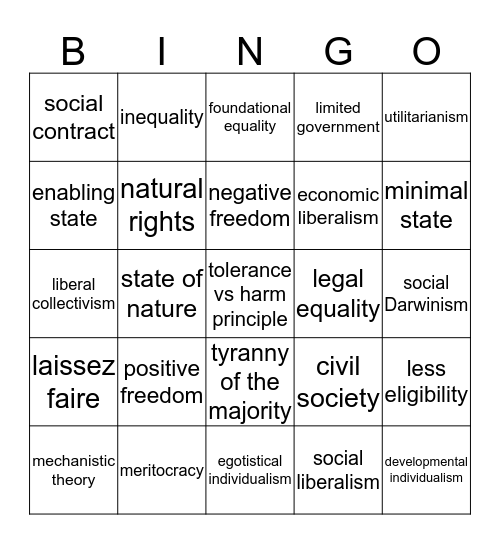 Liberalism Bingo Card