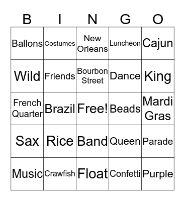 Northwest Mardi Gras Luncheon Bingo Card