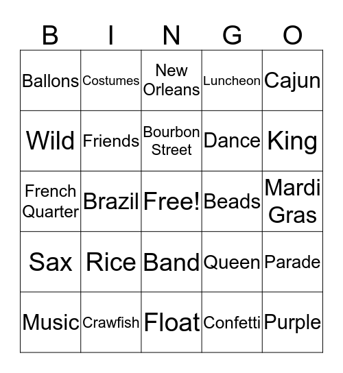 Northwest Mardi Gras Luncheon Bingo Card