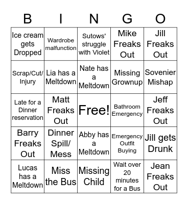 Disney Trip Bingo Card