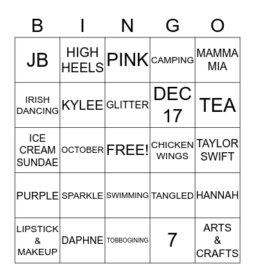Breanns Favorite Bingo Card