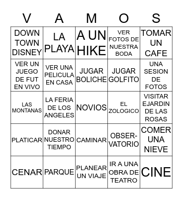 TENEMOS UN TIEMPO LIBRE Bingo Card