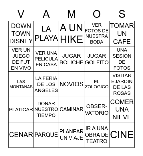 TENEMOS UN TIEMPO LIBRE Bingo Card