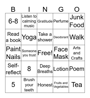 Self-Care Bingo Card