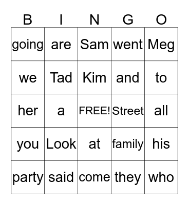 Level C Bingo Card