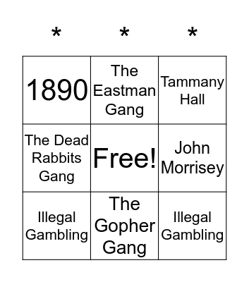 1920's Gangsters Bingo Card