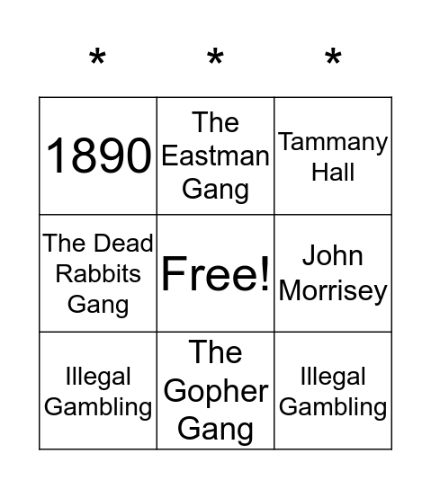 1920's Gangsters Bingo Card