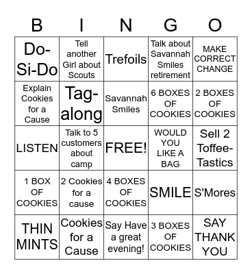 Cookie Booth Bingo Card