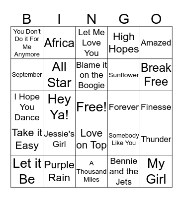 Music Bingo Card