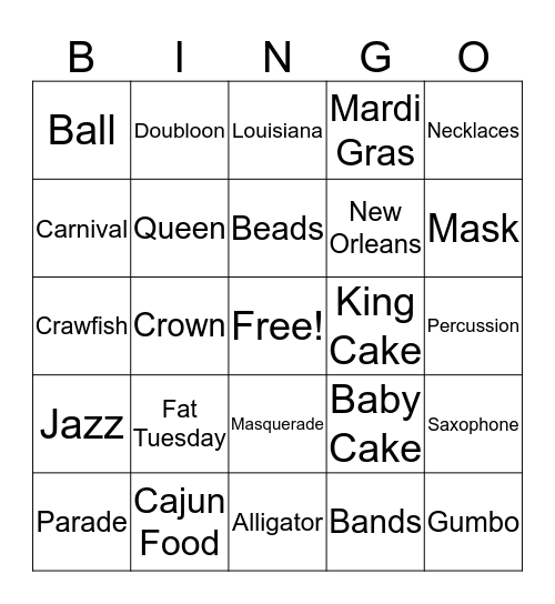 Mardi Gras Bingo Card