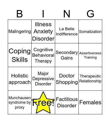 Somatic Symptom Disorders Bingo! Bingo Card