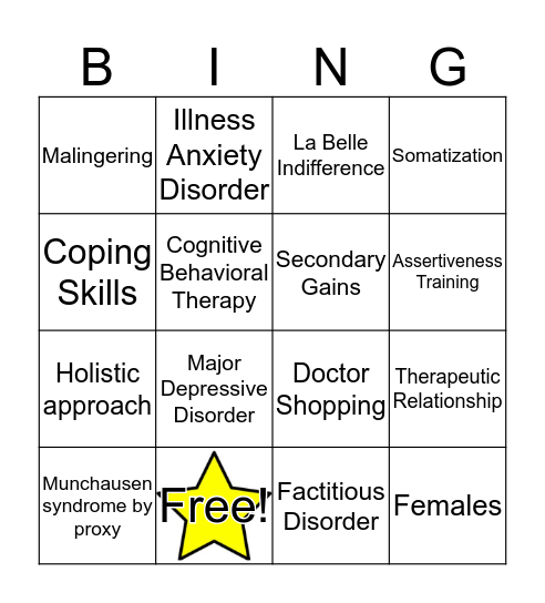 Somatic Symptom Disorders Bingo! Bingo Card
