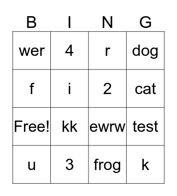 Untitled Bingo Card