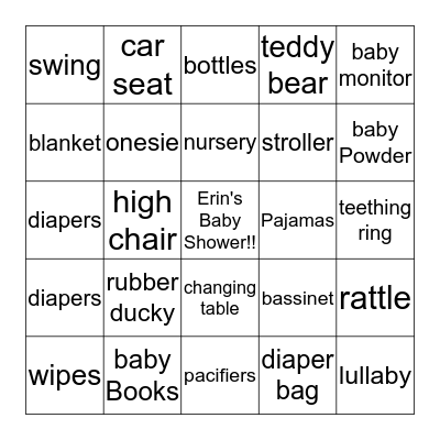 Baby Shower Bingo Card