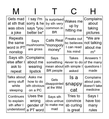 Mitchel's Bingo Card