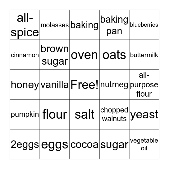 Let's Bake Bingo Card