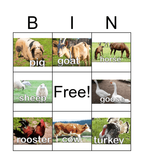 Farm Animal Sounds Bingo Card