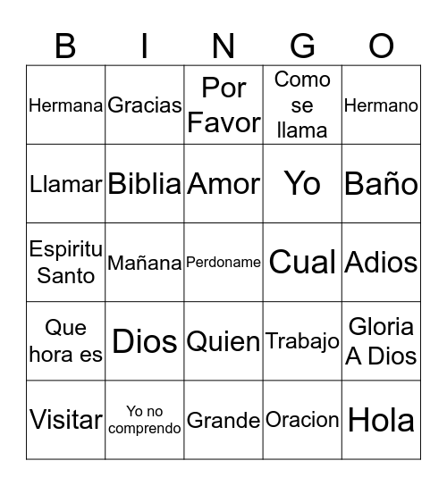 Spanish Bingo Card