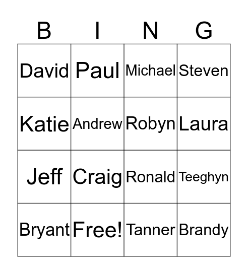 FBO Friends Bingo Card