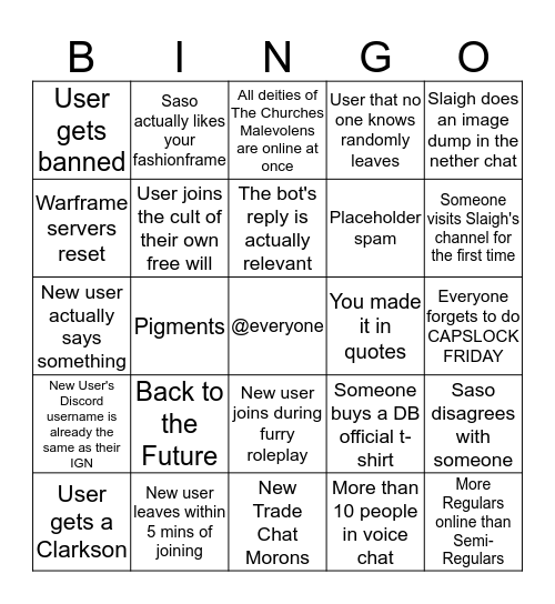 DUCES BENEVOLENS BINGO Card