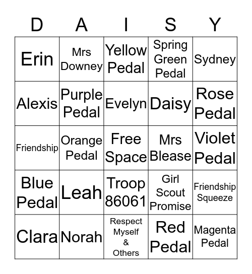Daisy Bingo Card