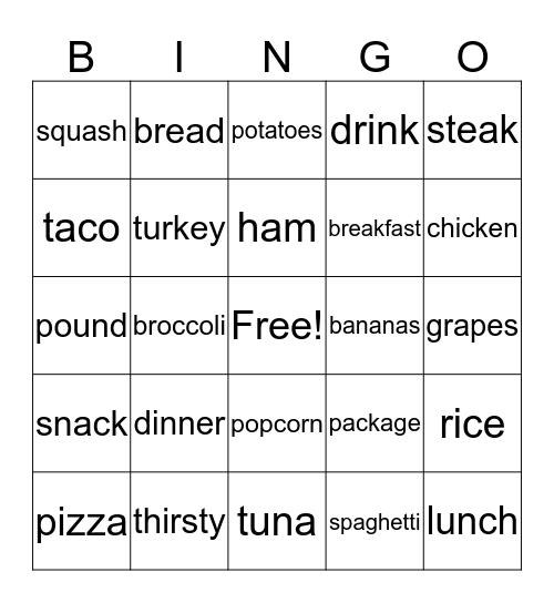 Food Bingo Card