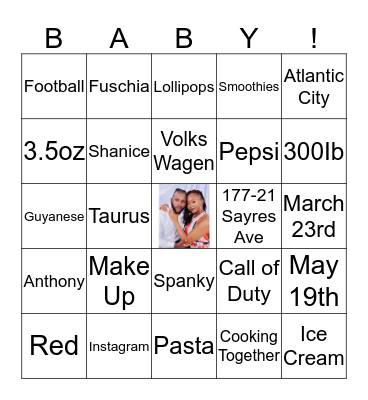 Ashley & Shawn's Baby Shower Bingo Card