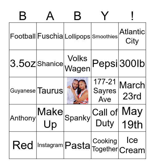 Ashley & Shawn's Baby Shower Bingo Card