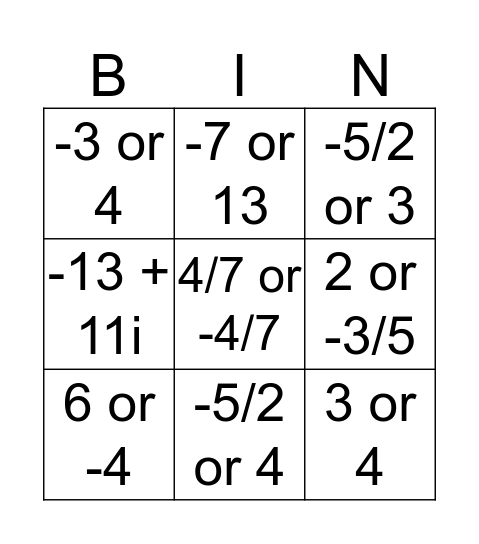 Math Bingo! Bingo Card