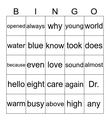 "Little Bear's Friend" Word Power Words Bingo Card