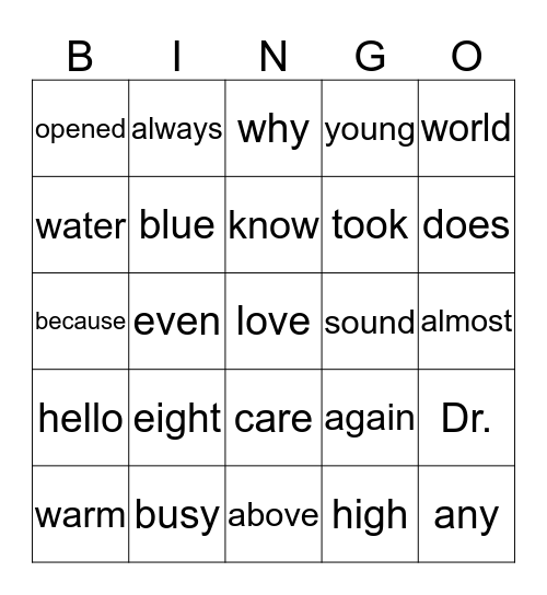 "Little Bear's Friend" Word Power Words Bingo Card