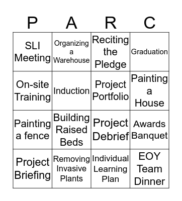PARC Model Bingo Card