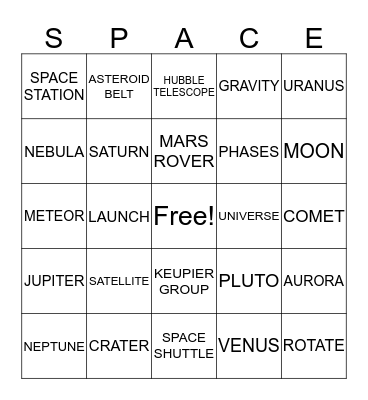 SPACE BINGO Card