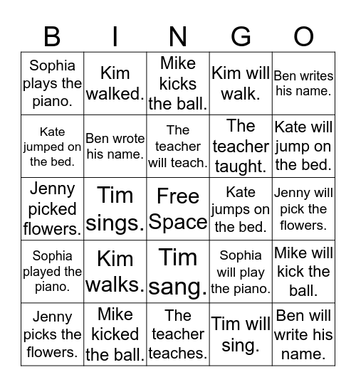Verb Tenses Bingo Card