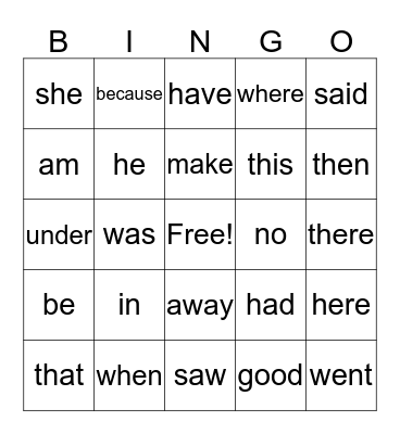 B Bingo Card